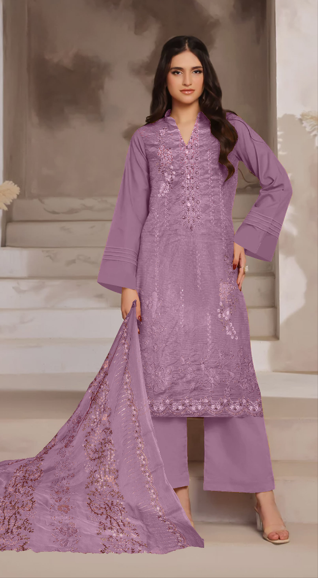 DZ-330 ✨ Luxury Viscose Bana Doria Embroidered 3-Piece Suit ✨