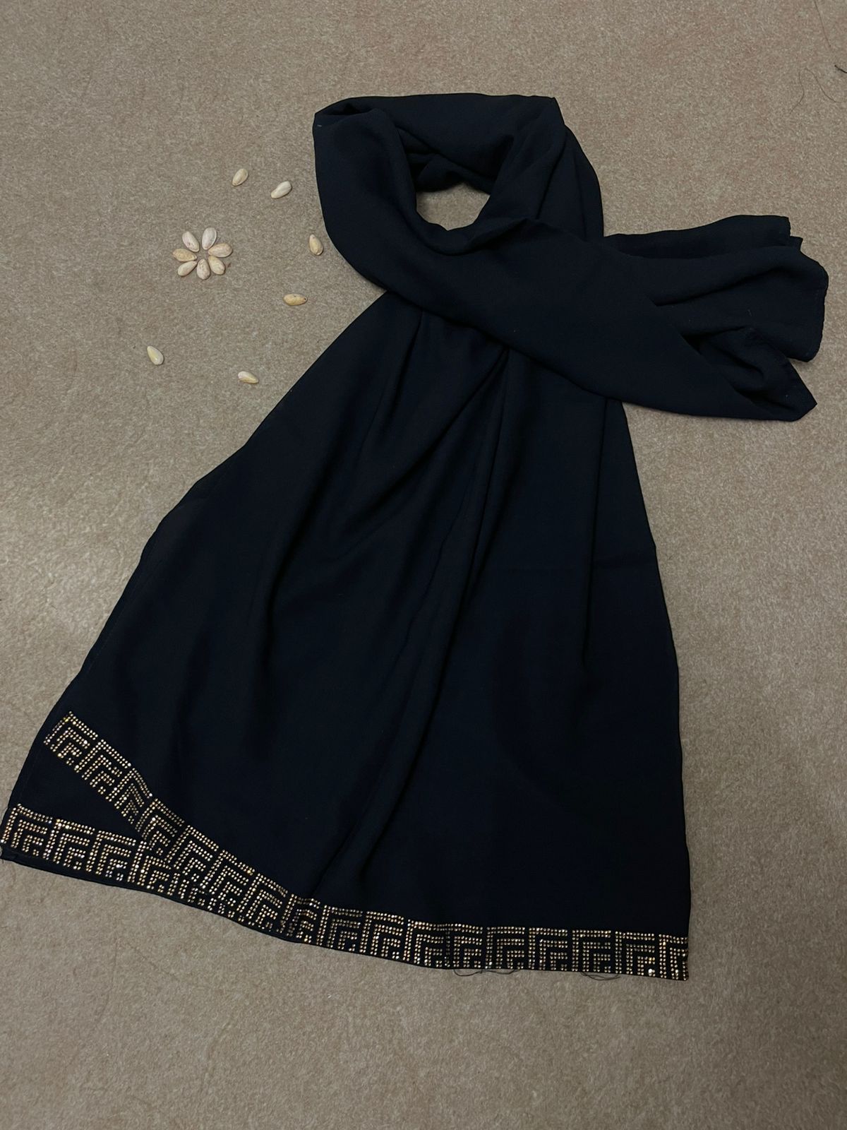 DZ-06 Black chiffon shawl with Stones