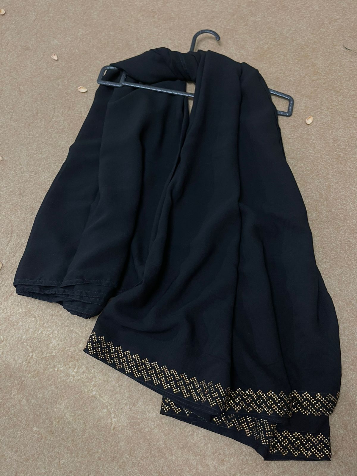 DZ-07 Black Chiffon Shawl with Stone