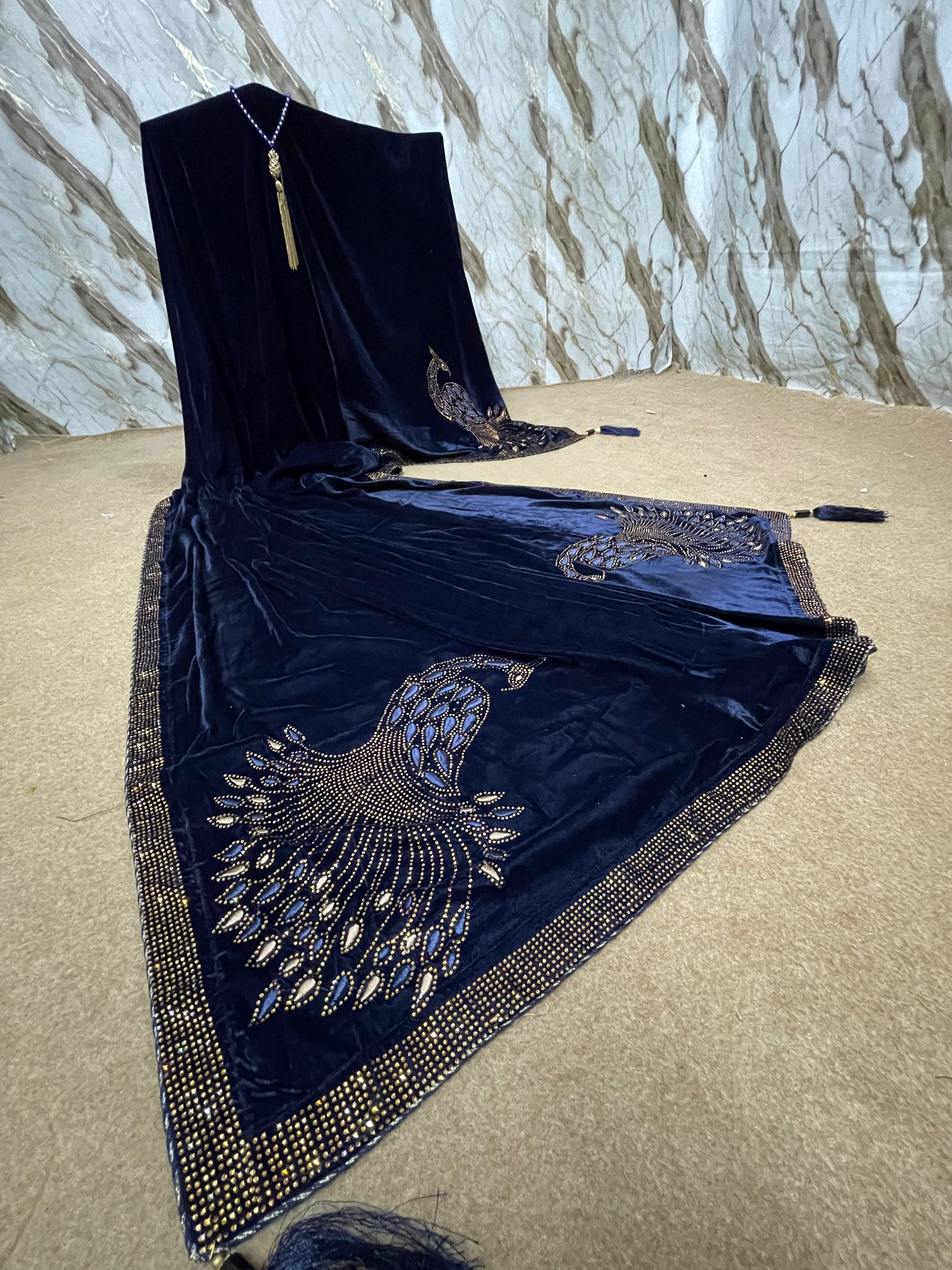DZ-12 Luxury Valvet shawl with Glamorous Stone Work