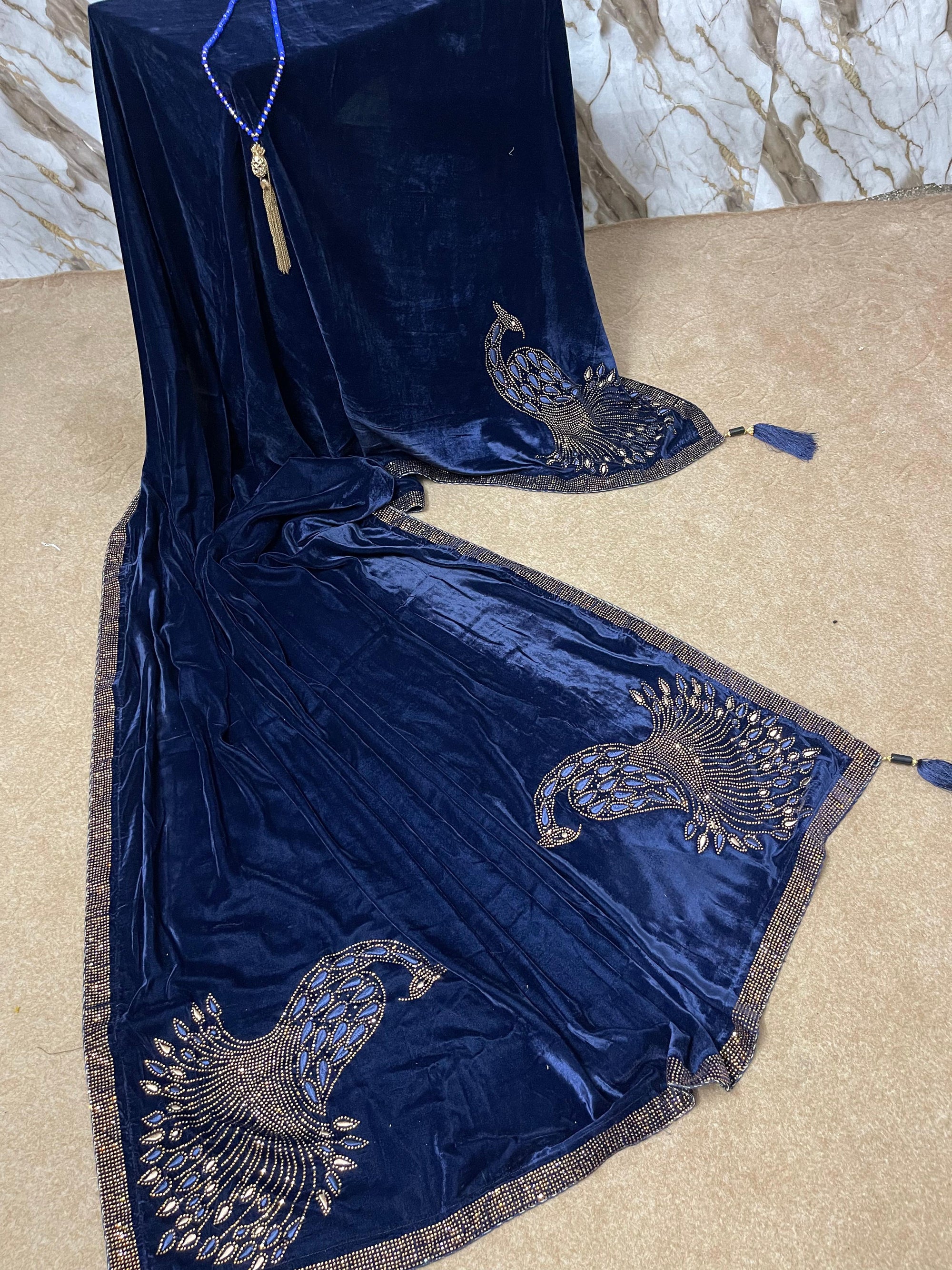DZ-12 Luxury Valvet shawl with Glamorous Stone Work
