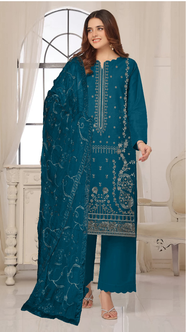 ✨ Luxury Viscose Bana Doria Embroidered 3-Piece Suit – DZ-12 ✨