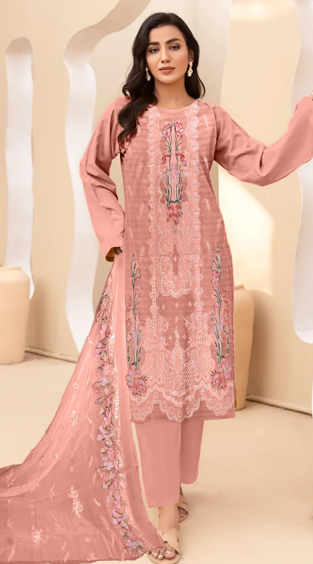 DZ 363 UNSTICHED 3 PC Embroidery Bana Dora Lawn