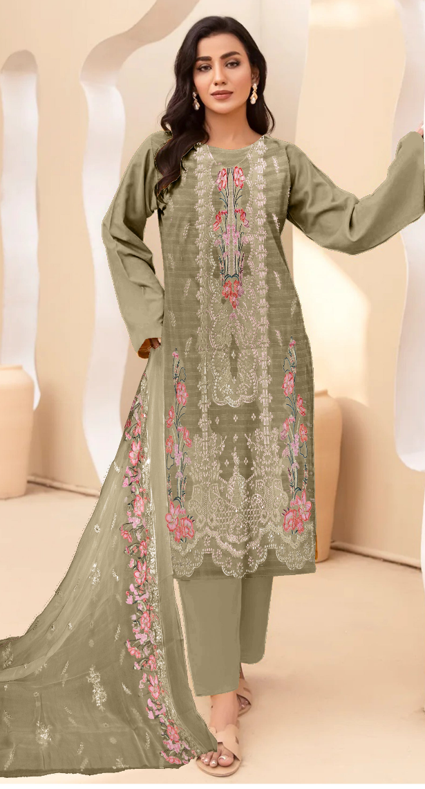 DZ 363 UNSTICHED 3 PC Embroidery Bana Dora Lawn