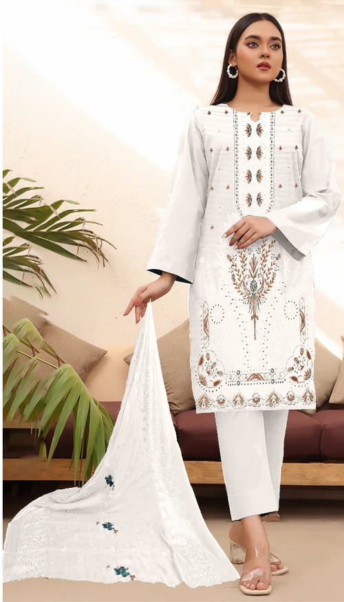 DZ 364 UNSTICHED 3 PC Embroidery Bana Dora Lawn
