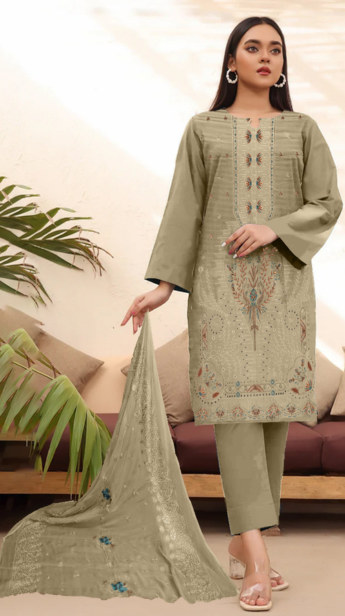 DZ 364 UNSTICHED 3 PC Embroidery Bana Dora Lawn