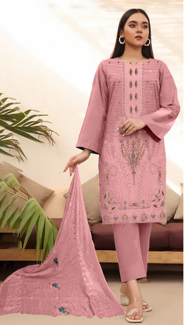 DZ 364 UNSTICHED 3 PC Embroidery Bana Dora Lawn