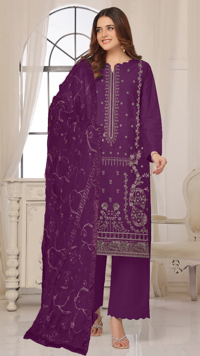 ✨ Luxury Viscose Bana Doria Embroidered 3-Piece Suit – DZ-12 ✨