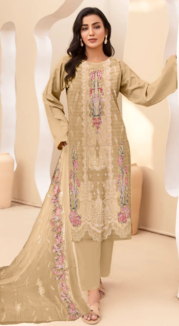 DZ 363 UNSTICHED 3 PC Embroidery Bana Dora Lawn