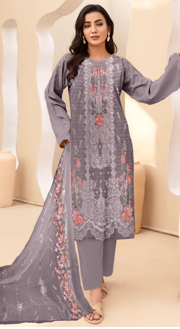 DZ 363 UNSTICHED 3 PC Embroidery Bana Dora Lawn