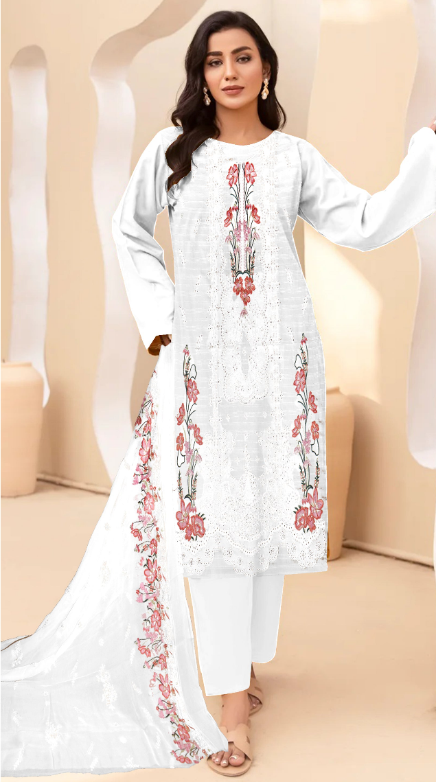 DZ 363 UNSTICHED 3 PC Embroidery Bana Dora Lawn