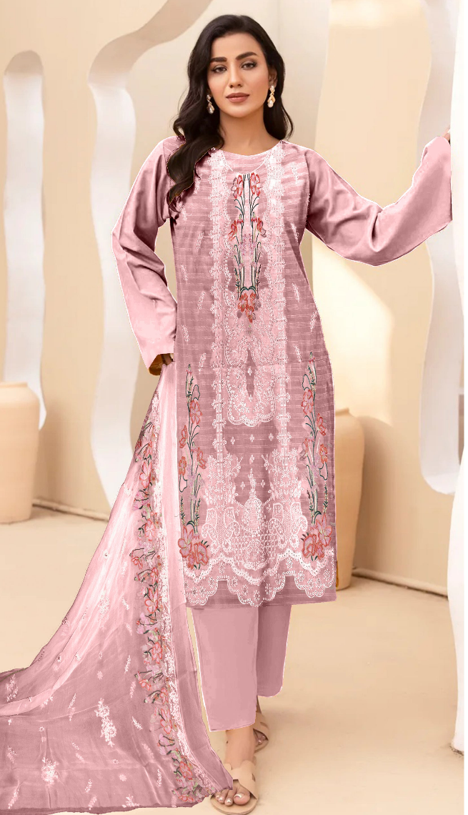 DZ 363 UNSTICHED 3 PC Embroidery Bana Dora Lawn