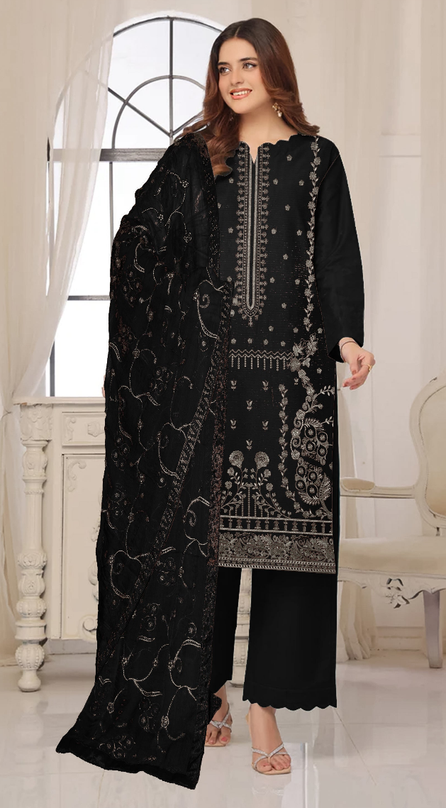 ✨ Luxury Viscose Bana Doria Embroidered 3-Piece Suit – DZ-12 ✨
