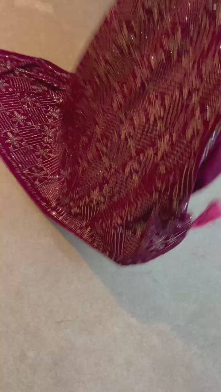 DZ-4 Mehroon velvet shawl with glamorous stone work